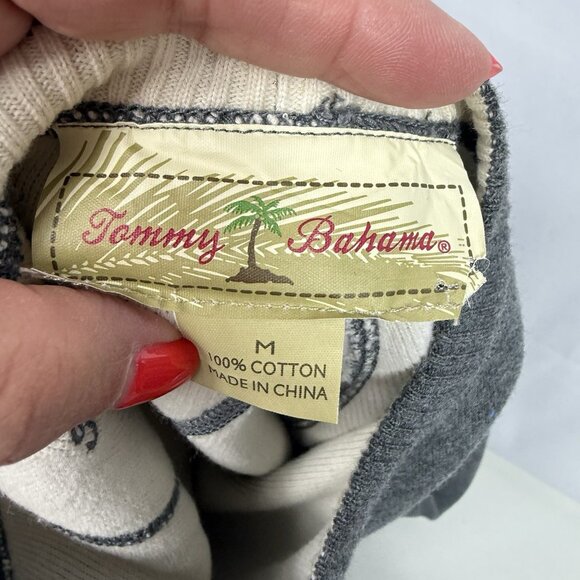 Tommy Bahama Crew Sweater Sweatshirt Gray, Beige Mens Size M Double Layer Cotton - Picture 6 of 6